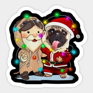 Santa Claus Pug Dog Merry Christmas T-shirt Sticker